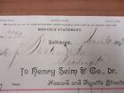 Vintage letterhead Henry Seim & Co Baltimore Maryland June 30, 1892  