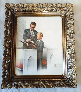Vintage Metall Bilderrahmen 8 "X10" verziert Norman Rockwell Vater Sohn Kirche - Bild 1 von 11