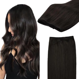 Extensiones de cabello humano coser extensiones de cabello recto suave marrón oscuro 40 cm 100 g - Imagen 1 de 8