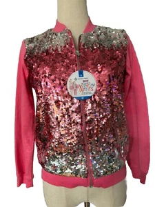 Member’s Mark Girls 12 Pink Sweater With Grey Sequins Zipper Up Everyday Outfit - Picture 1 of 9