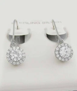 LAB CREATED 1.86 Cts WHITE SAPPHIRES DANGLE EARRINGS .925 Silver - LEVERBACK - Picture 1 of 7