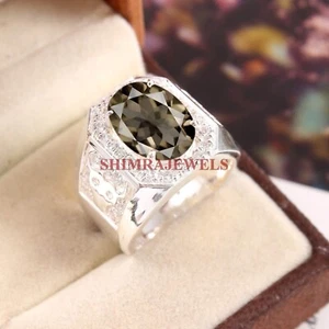 Natural Smoky Quartz Gemstone with 18K White Gold Plated Silver Men Ring #150 - Picture 1 of 9
