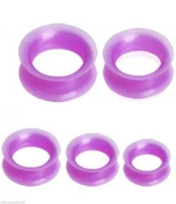 PAIR-Flexi Thin Pearl Purple Double Flare Silicone Ear Tunnels 05mm/4 Gauge  - Image 1 of 4