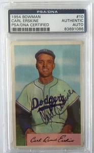 Tarjeta firmada por Carl Erskine 1954 Bowman #10 PSA auténtica - Imagen 1 de 2