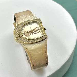 Just Cavalli Designer Gold Plated Ecru Beige Patent Leather JC Logo Watch - Picture 1 of 9