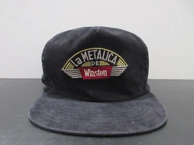 Boné chapéu vintage Winston Snap Back preto vermelho logotipo La Metalica cigarro masculino anos 90 - Imagem 1 de 4