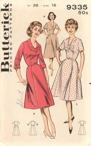 Butterick 9335 Flared Dress w 6-Gore Skirt & Pretty Necklines Sz 16 CUT COMPLETE - Picture 1 of 6