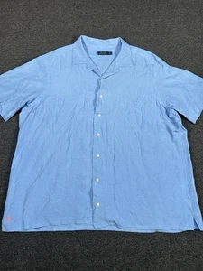 Polo Ralph Lauren Loop Collar Shirt Men 2XB Blue Button Up Linen Silk Preppy S/S - Picture 1 of 7