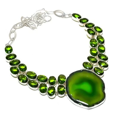 Collar Joyería Regalo Botsuana Verde Ágata Peridoto Piedras Preciosas Boda 18" PG 6798 Foto 1 de 4