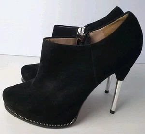 ZARA Mujer Stiletto Botines Reino Unido 6 Negro Gamuza Plata Tacón H5" - Imagen 1 de 16