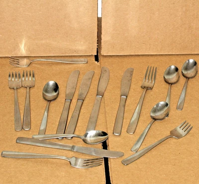 Mid Century Genese Sweden Facette Stainless Flatware Set 16 Pieces Some Damaged - Image 1 of 2