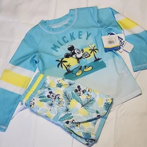 Disney Mickey Mouse 2-Piece Rash Guard Swim Set – Aqua – Size 4T – UPF 50+ NWT - Picture 1 of 10