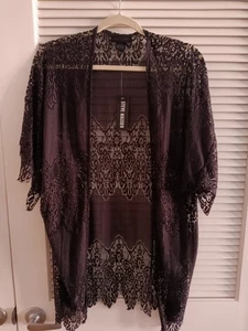 NEU Steve Madden schwarze Strickjacke Tunika mit Spitzenband Kimono-Stil Größe L - Bild 1 von 4