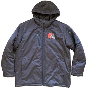 NFL XL X-LARGE Cleveland Browns Marrón Capucha Puffer Cremallera Completa Chaqueta Abrigo Para Hombre - Imagen 1 de 17