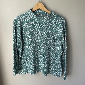 Lands End Rollkragenbluse Damen Größe Large Zierlich 14-16 Blumenmuster Blau - Bild 1 von 7