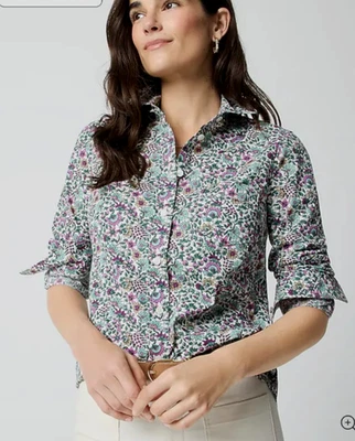 J. Camisa para mujer Crew marfil multi floral de popelina de algodón SignatureFit abotonada XXL Foto 1 de 4