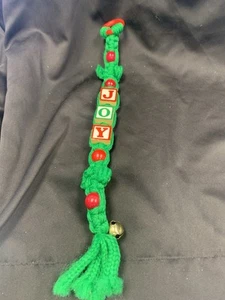 Vintage Christmas Macrame Wall Hanging Wood Joy Blocks Bell Pull 20 in - Picture 1 of 9