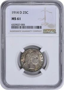1914-D Barber Silver Quarter MS61 NGC - Picture 1 of 2