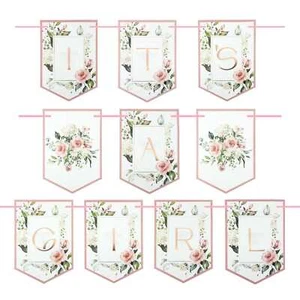 Oh Baby Pink Floral Pennant Banner Bunting Decoration Cardboard Baby Shower - Picture 1 of 1
