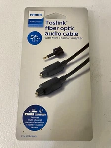 Philips Toslink Fiber Optic Audio Cable w/ Mini Toslink Adapter 5 Feet - Picture 1 of 4