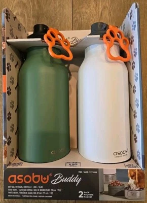 ASOBU Buddy Vacuum Insulated 34 oz WATER BOTTLE + DOG FOOD & WATER BOWL 2-PACK