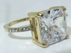 Ladies gold ring princess square cz 5 carat steel 18kt solitaire sparkling 172 - Picture 1 of 11