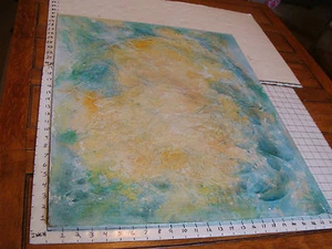Original ROSE SUSLOVICH ART: ABSTRACT YELLOW GREEN BLUE, 30.5X24", on board - Picture 1 of 4