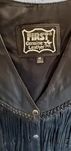 Genuine Fringed Black Leather Motorcycles Medium ,Women's FIRST - Picture 1 of 10