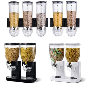 DRY FOOD STORAGE DOUBLE CEREAL DISPENSER PASTA CONTAINER MACHINE BLACK / WHITE - Picture 1 of 15
