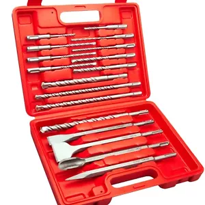 TOPEX 17-Piece SDS PLUS Rotary Hammer Drill Bits Set & Chisel Bits Hole Tool Set - Picture 1 of 12