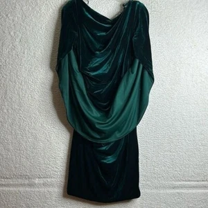 NWT Betsy & Adam Womens Green Velvet Cape Sleeve Draped Sheath Dress SIZE 8 - Picture 1 of 10