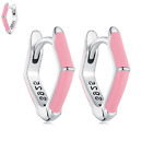 S925 Sterling Silver Earrings Simple Pink Rhombus Hoop Earrings By Sursenso