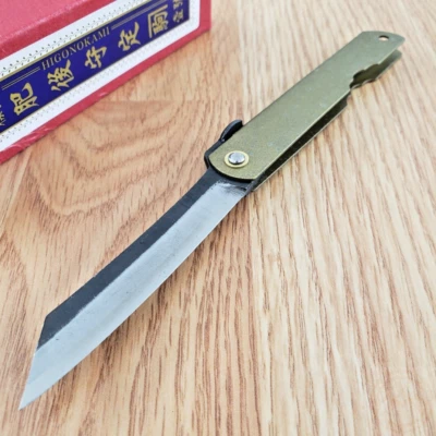 Cuchillo Plegable Higonokami Nº 1 3" Papel Azul Hoja Acero Bronce Hierro Mango C1B Foto 1 de 4