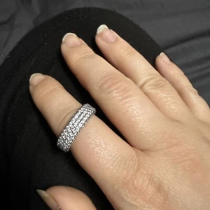 GENUINE SILVER 925 PANDORA TIMELESS PAVE TRIPLE ROW RING SIZE 58 N) NEW  - Picture 1 of 3