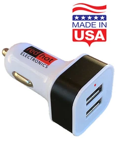 *MADE IN USA* Premium Dual USB Car Charger 24W iPhone15 14 13 12 Galaxy Black - Picture 1 of 5