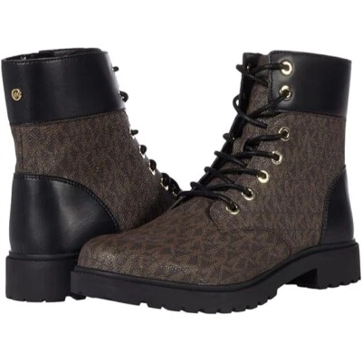 Michael Kors Women's Combat Boots Size 11M Brown Monogram  Faux Leather 7493 - Image 1 of 4