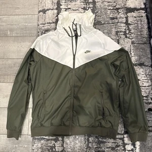 Nike Mens Windrunner Hoodie Green/Beige Lined Full Zip Jacket Windbreaker Rare L - Picture 1 of 3
