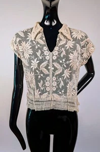 BEAUTIFUL 1930’S HAND EMBROIDERED FLORAL NET BLOUSE  - Picture 1 of 5
