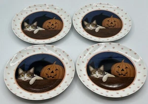 Set of 4 - 1989 VANDOR Halloween CAT Plates HERRERO COLLECTION JAPAN Nice - Picture 1 of 6