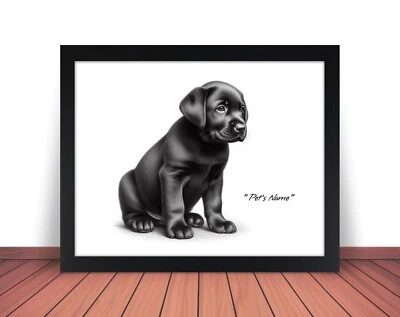 Framed Personalized BLACK Lab LABRADOR Photo PUPPY DOG Picture - 8x10 11x14 (P3) - Image 1 of 4