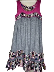 Truly Me Sara Sara BOUTIQUE Girls Size 7 Boho Pink & Gray TWIRL Dress w Ruffles - Picture 1 of 10