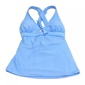 Jessica Simpson Women's Tankini Swim Top Textured Tie-Front Blue M New Imperfect - Picture 1 of 5