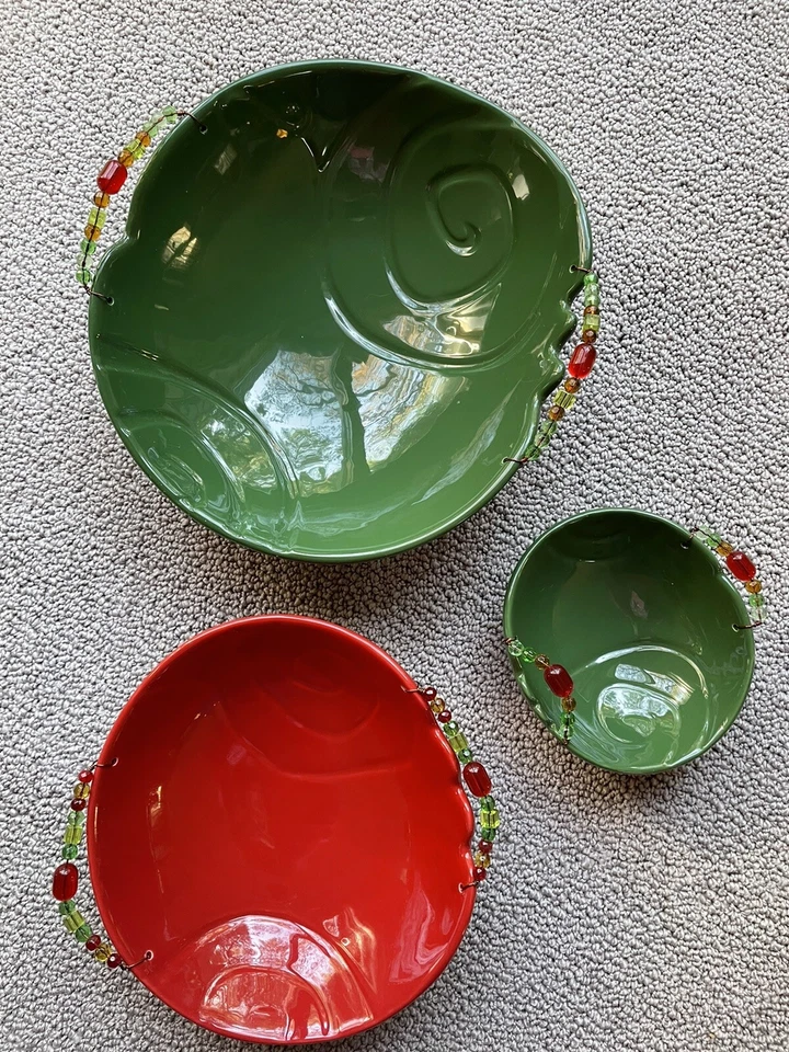 "Juego de 3 cuencos de vacaciones Bella Casa Ganz asas de cuentas y latón 11"" 9"" 6""" Foto 1 de 4