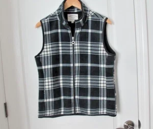 Cambridge Dry Goods Fleece Vest Women’s LRG Blk Plaid Zip Front Camping Outdoors - Picture 1 of 12
