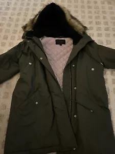 J.Crew Army Green Faux Fur Hooded Primaloft Parka Size M - Picture 1 of 4