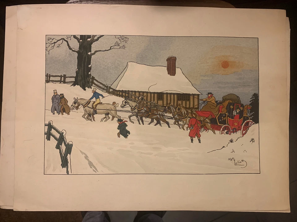 HARRY ELIOTT.LITHO/POCHOIR.SCÈNE AVEC DILIGENCE.CIRCA 1930. - Photo 1/1