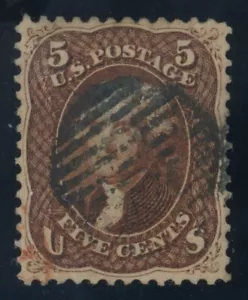 US Stamp #75 Jefferson 5c - PSE Cert - VF-XF 85 - Used - Rare Dark Red Brown - Picture 1 of 2