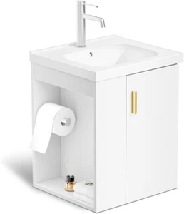 phiestina 16 Inch White Floating Small Bathroom Vanity, Pre-Assembled Wall-Mount - Picture 1 of 5