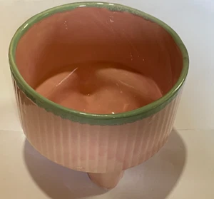Vintage Cookson Pottery CP-1444 USA Footed PINK with GREEN rim Ceramic Planter - Picture 1 of 6