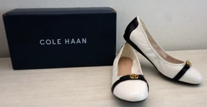 Cole Haan W26820 Women's Sz 9B Ivory/Black Leather Tova Bow Ballet Flats $150 - Picture 1 of 11